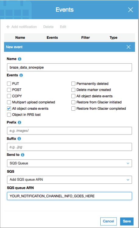 Creating a new event in AWS
