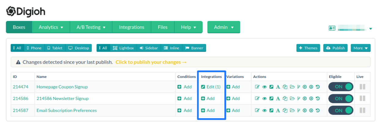 "Add the integration to a lightbox"
