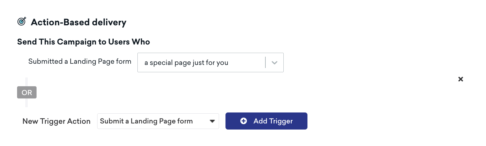 Landing page trigger action in messaging.