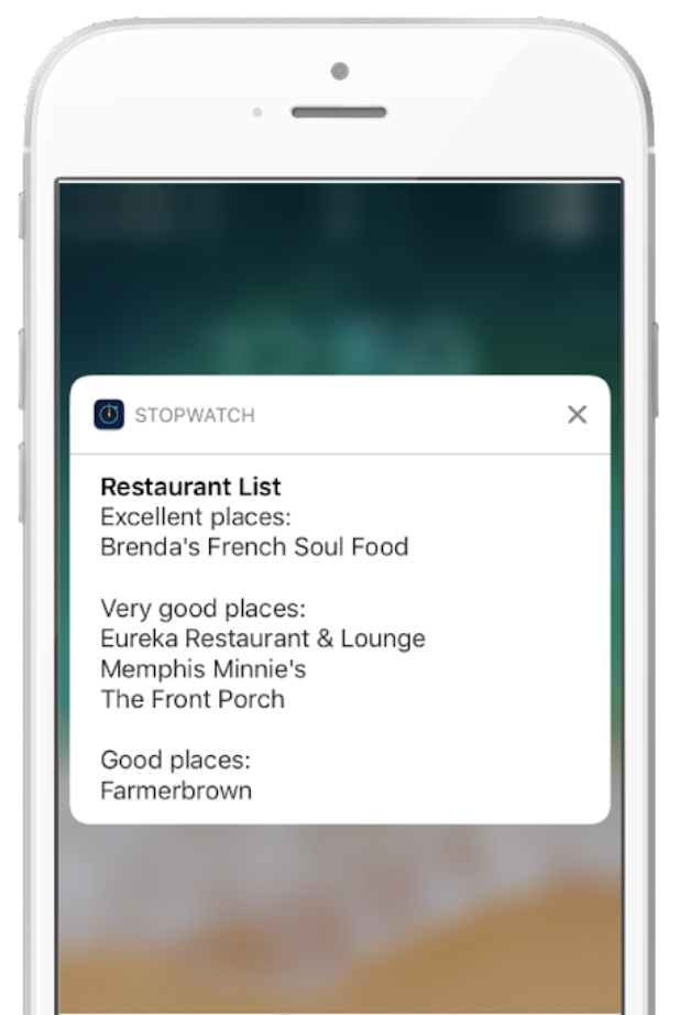 Rendering of a restaurant list generated by the example final call.