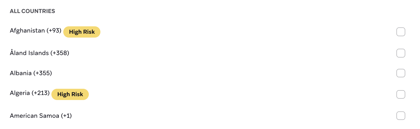 The country dropdown with Azerbaijan having a "High Risk" tag.