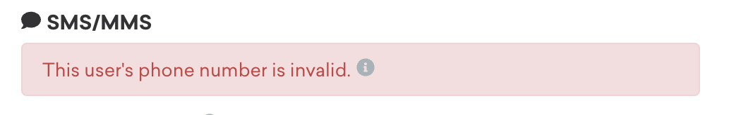Example error message for invalid phone numbers in Braze.