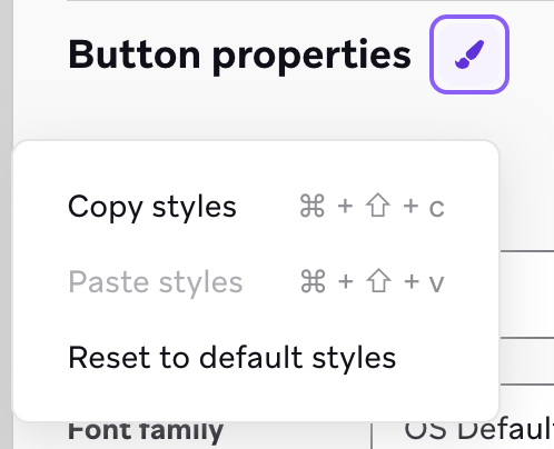 Dropdown menu with option to copy styles.