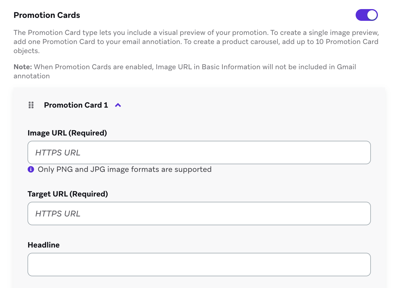 Options to include a discount offer and promotion cards.