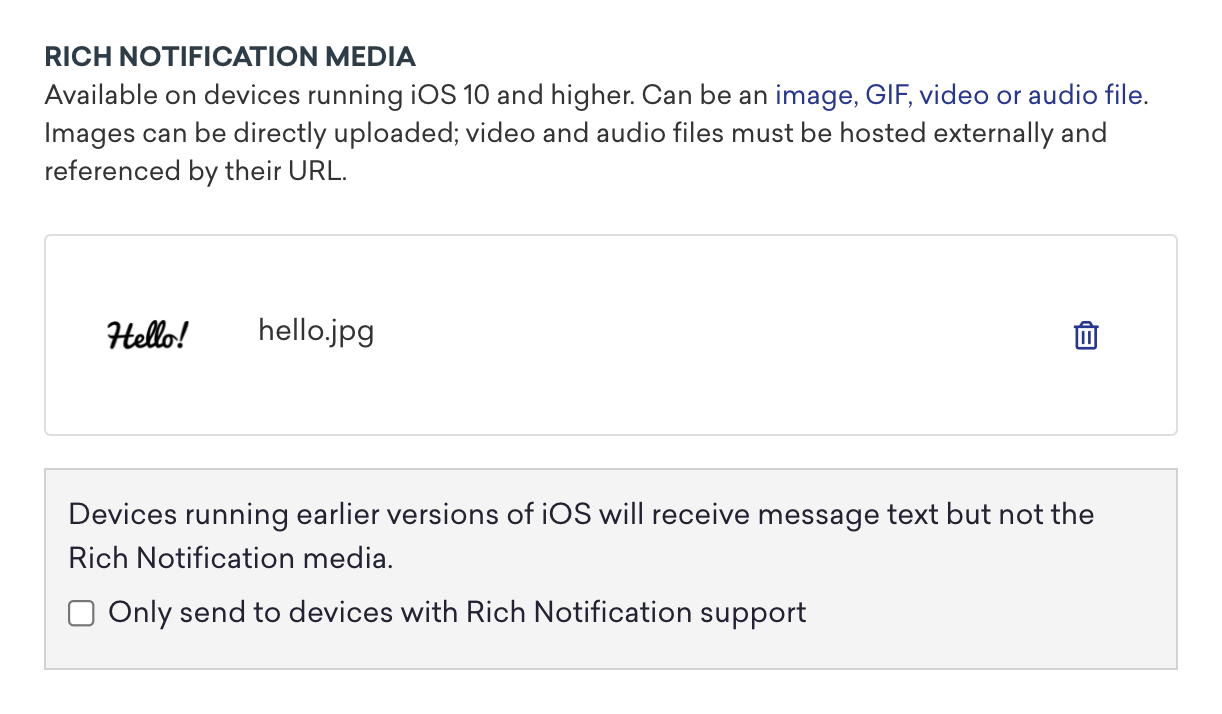 The Expanded notification image section where you can add an image or enter an image URL.