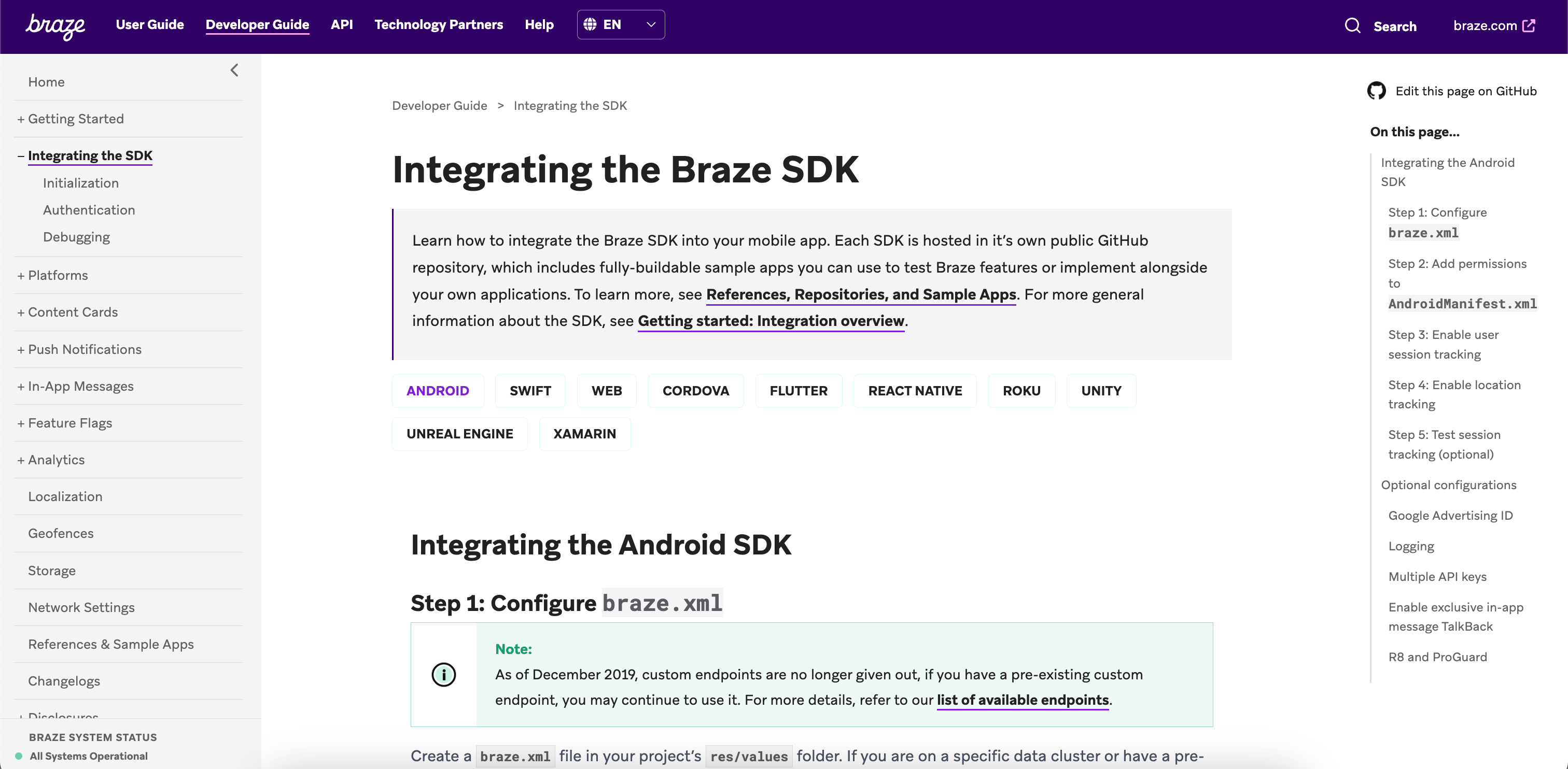 更新されたAndroid ドキュメントは、Integrating the SDK article.
