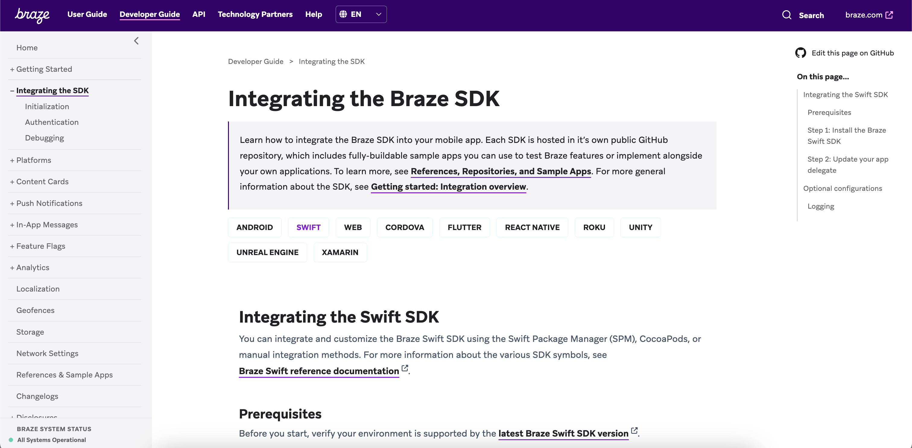 更新されたSwift ドキュメントは、SDK アーティクルの統合のSwift タブにあります。