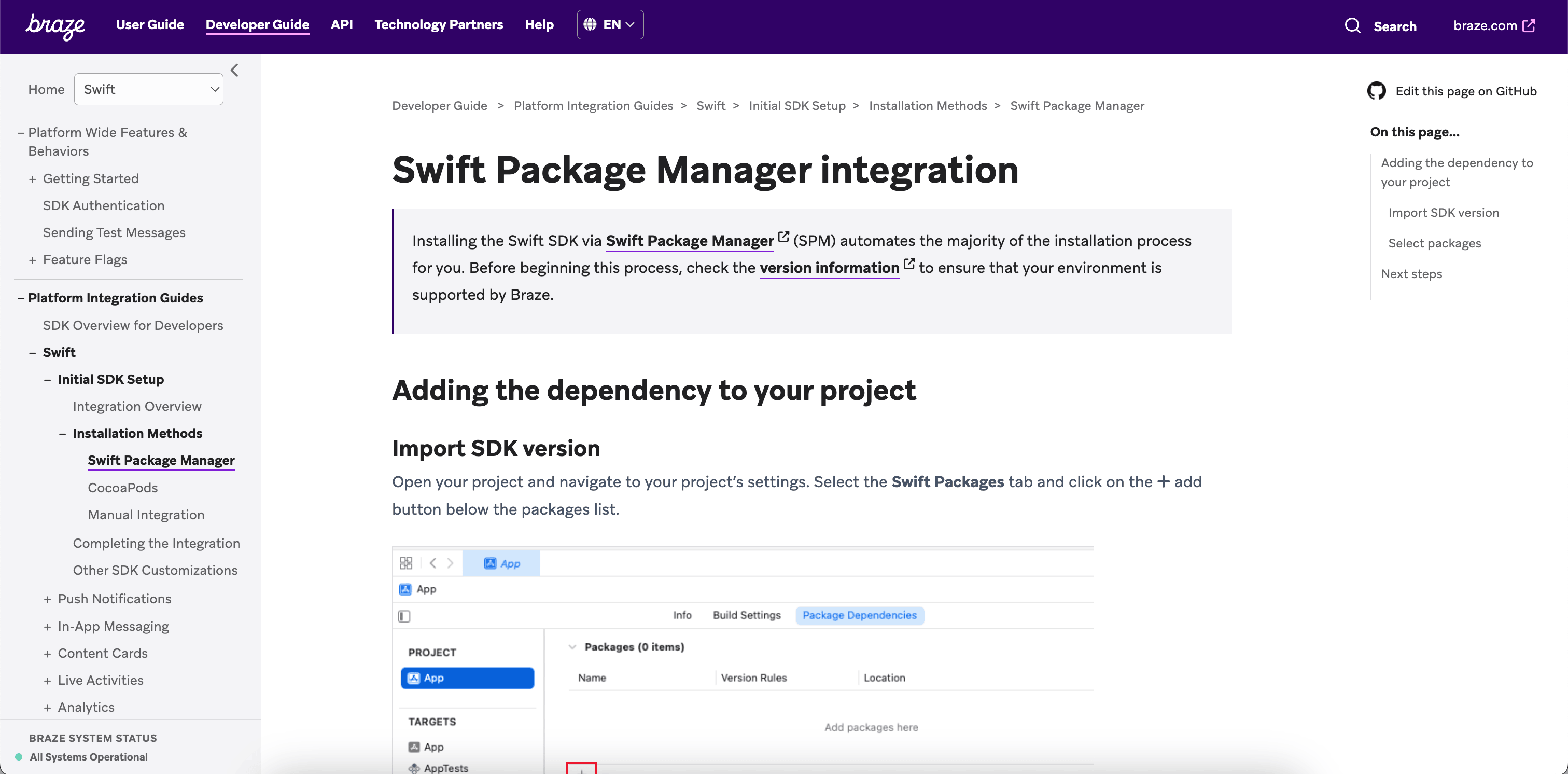 以前のSwift ドキュメントは、Platform Integration Guides セクションにあります。